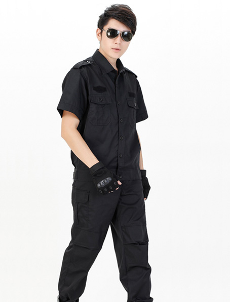 重庆黑色短袖保安特训服定做,订做特勤保安制服